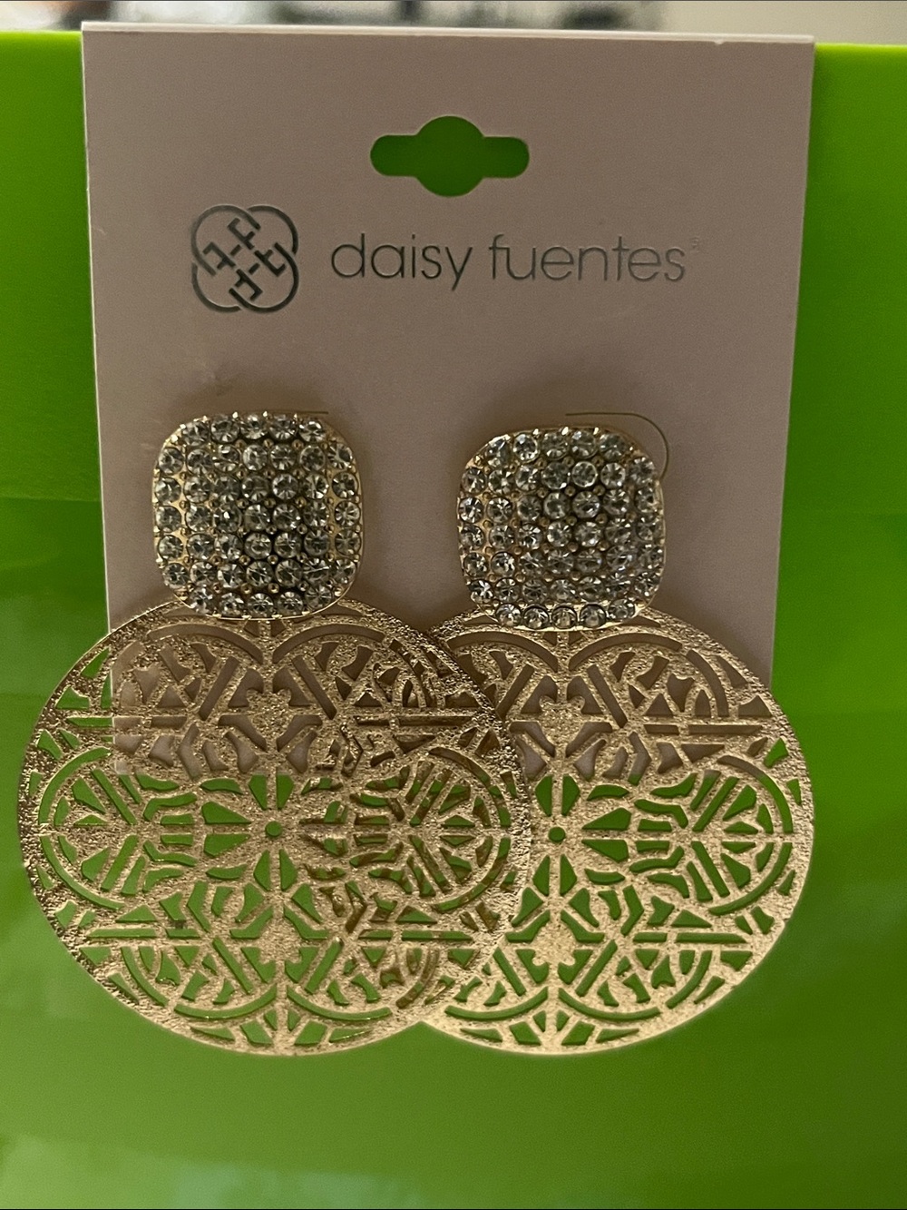 Daisy Fuentes Gold Filigree Crystal Drop Earrings
